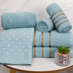 Jogo de Toalhas 5 Peças - 2 Banho + 2 Rosto Dubai + 1 Tapete c/ Antiderrapante 100% Algodão