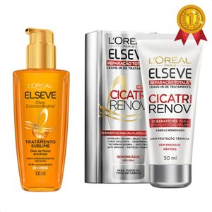 Kit Oleo Extraordinario Elseve 100ml  + Leave in Cicatri Renov 50ml Reparação Total (Loreal)
