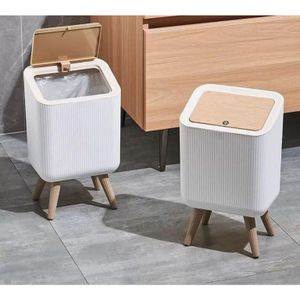 Lixeira Com Tampa De Pressão Moderna E Pés De Madeira