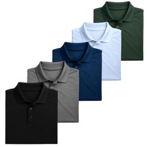 Kit 5 Camisa Polo Masculina Piquet Poliéster Atacado Uniforme Premium