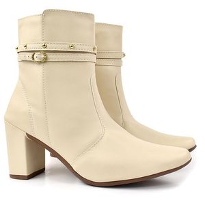 Bota Feminina Bico Fino Salto Alto Bloco Fashion Detalhe Fivela Brilho Confortável Original Olzzy