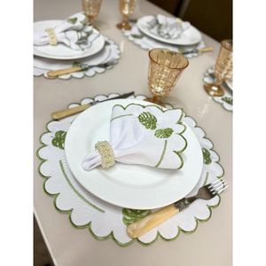 Jogo Americano Bordado 4 Peças Sousplat Mesa Posta Supla De Mesa Guardanapo