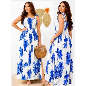 Vestido longo moda cristã feminino em Viscose/Viscolinho casual de alça Muito Lindo com elástico.