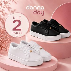 Kit 2 Pares Tenis Feminino Casual Donna Basico Leve Confortavel Minimalista Dia a Dia Promocao Frete