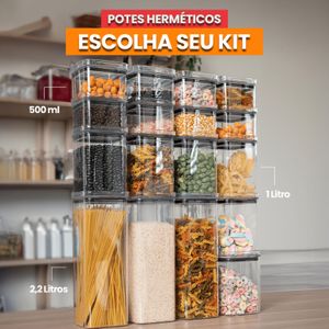 Escolha seu kit com ate 17 Potes Herméticos Com Tampa Quadrados Empilháveis Acrílico Livre de BPA