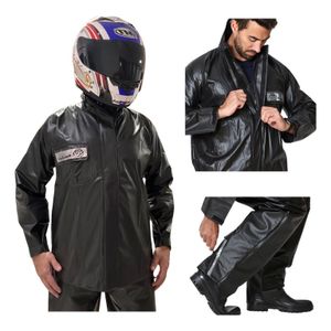 Conjunto Capa Chuva Moto Emborrachada Impermeável Com Gola Flex