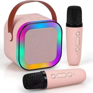 Caixa De Som C/ Microfones Criança Karaokê Brincadeiras em Família Bluetooth 5.0 Karaokê Luzes led
