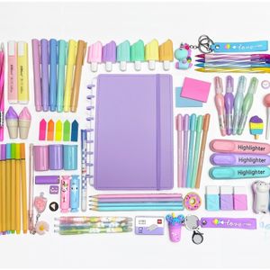 Kit Papelaria 2026 Caderno de Disco Capa Pastel Divertida Kawaii Fofo Bloquinho Presente Volta as Aulas KTPPC-19-2