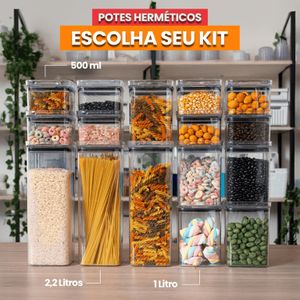 Escolha Seu Kit Potes Herméticos para Mantimentos de Cozinha Alimentos Armário Acrílico Plástico