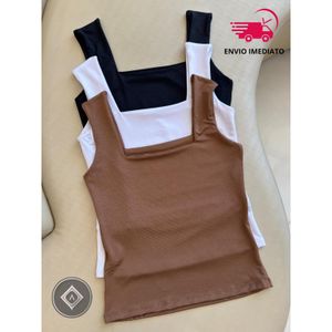 KIT 3 Blusa Regata Feminina Decote Quadrado Reto Em Suplex Premium Liso Lançamento Verão Moda Bloqueia Tendencia