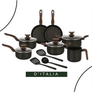 Jogo de Panelas Antiaderente 10 Peças Bianco D'Itália Cabo Marrom - Tampa de Vidro e Utensílios