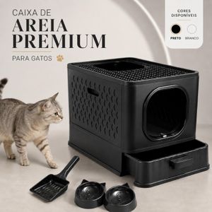 Caixa de Areia Para Gato Sanitário Antiodor Banheiro Resistente Sandbox Com Comedouro e Pá