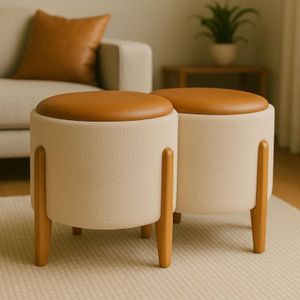 Kit 2 Puff Elegance Luxo Sala Redondo Decoração Quarto Escritório Banqueta Penteadeira Enfeite Natal