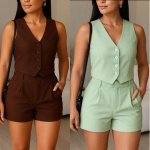 CONJUNTO FEMININO COLETE + SHORTS CASUAL ,MODA EXCLUSIVA ESTILO SOCIAL