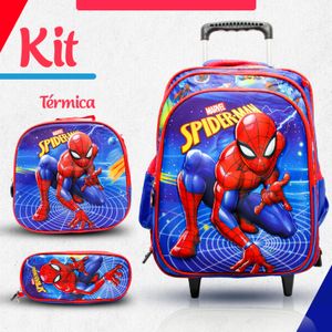 kit mochila escolar 3D  com rodinhas lancheira térmica e estojo