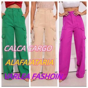 Calça  cargo pantalona   Feminina Wide Leg Alfaiataria Promocao