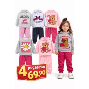 Kits de Conjunto Moletom Inverno Infantil Estampado Menina 1 ao 14