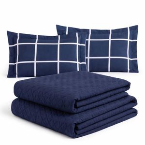 Kit Colcha Cocha Cobre Leito Jogo Roupa Cama Casal 5 Pçs Matelado Face Macio Basico Marinho