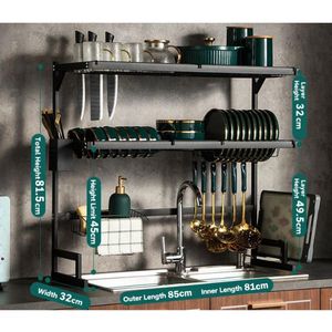 Escorredor Kitchen Rack Aço Inoxidável Preto 65cm/85cm Ajustável Organizador Louça Suspenso Modular Autossustentável