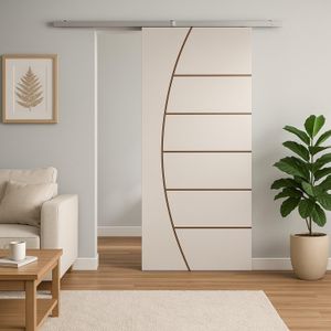 Porta de Correr Branco Prime Frisada Kit Alumínio F04 - 210x90