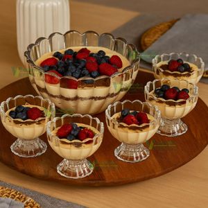 Jogo 7 Peças Wolff Sobremesa 6 Bowls 125ml e 1,1L Mesa Posta Requintada Transparente Luxo Geneva Taças