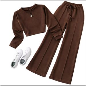Conjunto  Femenino Elegante  Casual  Moletinho  de manga  longa Perfeito para  Frio