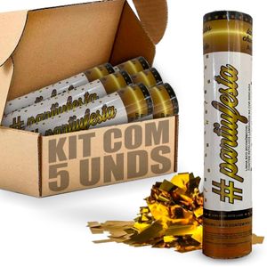 Lança Confete Dourado Gold Metalizado 30cm Tubo 5Und Lança 8Mts Eventos Aniversários Comemorações