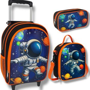 Kit Escolar Menino Astronauta Lancheira Termica Estojo Mochila Forro Interno