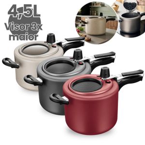 Panela de Pressão 4,5L Antiaderente com Visor de Vidro na Tampa Superior Grande Grafite/Cereja MTA