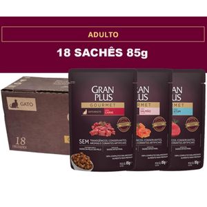 Kit 18un. Ração Úmida Sachê GranPlus Gourmet Gatos Adultos 85g