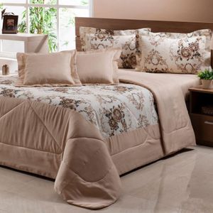 Edredom Colcha Estampada 05 Peças Cobre Leito Queen Dupla Face