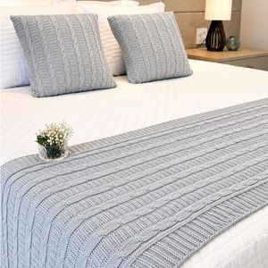Kit Peseira Cama Casal Queen King Manta de Tricot + 2 Capas de Almofada Para Cama Sofá Decoração FI