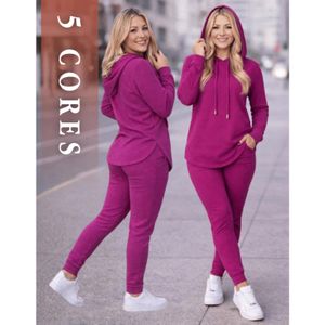 Conjunto Feminino Lãzinha de Inverno com Calça Bolsos Blusa e Gorro Elegante e Confortável
