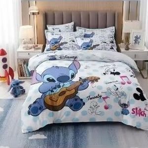 Edredom Stitch Queen 3 Peças  Kit Cama  Toque Macio e Estiloso Infantil Decoração