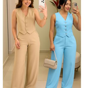 CONJUNTO ABIGAIL COLETE E CALÇA   ESTILOSO E VERSATIL EN CORE DE VEÃO