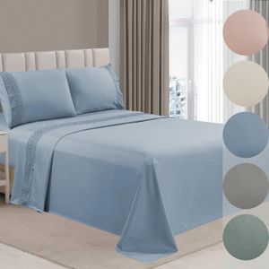 Jogo de Cama Queen 4 Peças Toque Acetinado Super Macio Com Renda Habitat