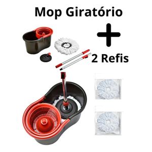 Mop Giratório 360°Regulável Balde 2 Refis Microfibra com original Rodinha E Alça Rodo Limpeza