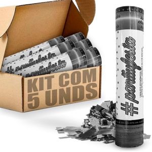 Lança Confete Prateado Metalizado 30cm 5 Unidades No Ar Até 8 Metros Para Festa Eventos Comemorações