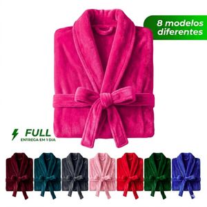 Roupão Microfibra Plush Adulto Unissex Frio Inverno Super Macio Com Bolso e Faixa Várias Cores