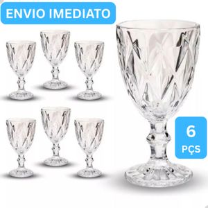 Jogo de Taças Graffiato 370 ML Com 6 Unidades Riscada Canelada Taça de Vidro Transparente Buffet