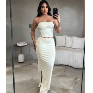 Conjunto Cropped Tomara que Caia + Saia Midi Fenda