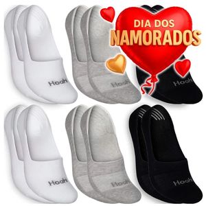 Kit com 6 Pares Meias Sapatilha Invisível Cano Baixo Curto Em Algodão Meia Com Silicone Não Escorrega