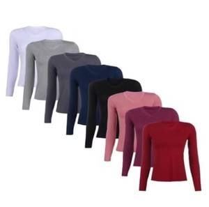 Kit 3 Blusas Femininas Basicas Gola V Manga Longa Segunda Pele Blusinha Tshirt