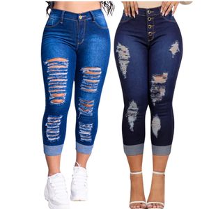 Kit 02 Calças Capri Rasgadas Jeans Com Lycra