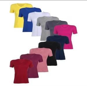 Kit 4 Blusa Feminina Gola V Manga Curta Tshirt Basica Blusinha