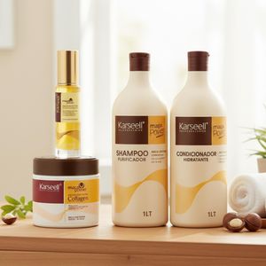 Kit Karseell Collagen Completo Máscara 500g Shampoo 1L Condicionador 1L Óleo Maca 50ml Tratamento Profissional
