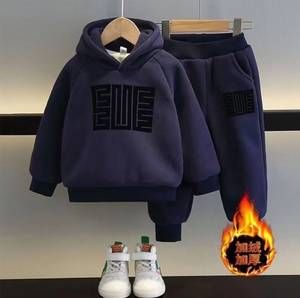 Conjuntos De Roupas Quentes Para Inverno Outono Kids Plus Velvet Padded Hoodie + Pants 2Pcs Fatos De...