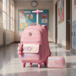 Kit Mochila 4 Rodinhas Estojo Grande Menina Escolar Chaveiro Volta as Aulas Premium