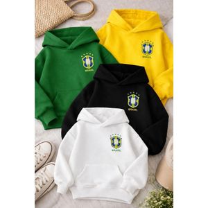 Moletom Infantil Brasil Menino Menina Flanelado Com Capuz Bolso Canguru Quentinho Inverno Menino Menina