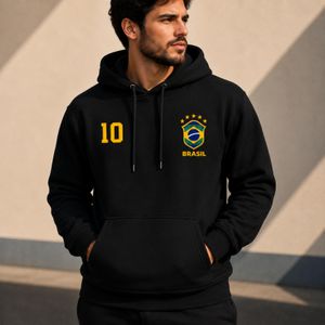 Moletom Streetwear Masculino Feminino Brasil 10 Casaco Seleção Estampado Copa 2026 Blusa de Inverno